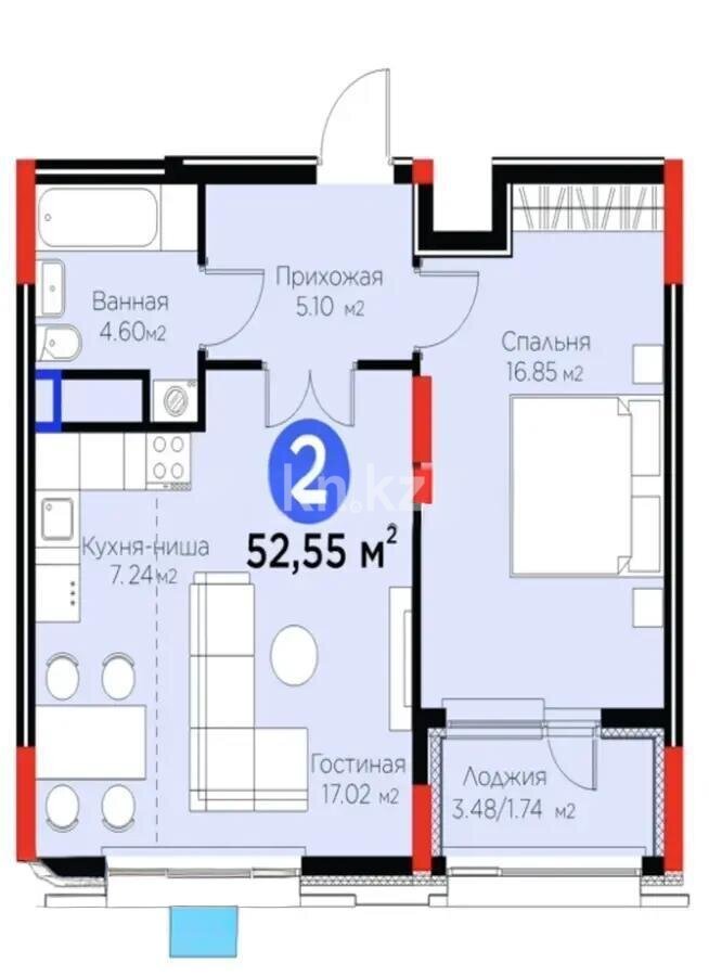 Продажа 2-комнатной квартиры, 53 м² в Астане - фото 3