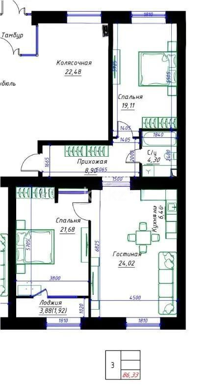Продажа 3-комнатной квартиры, 86 м², ул. Жошы хана, дом  12/3 - Продажа квартир в новостройках Астаны без посредников фото 1 из 1