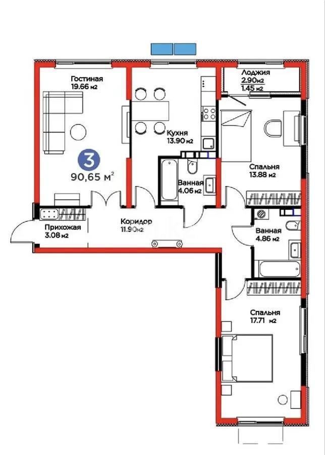 Продажа 3-комнатной квартиры, 90.65 м² - Продажа  трехкомнатных квартир в новостройках Алматы - страница 14 фото 3 из 3