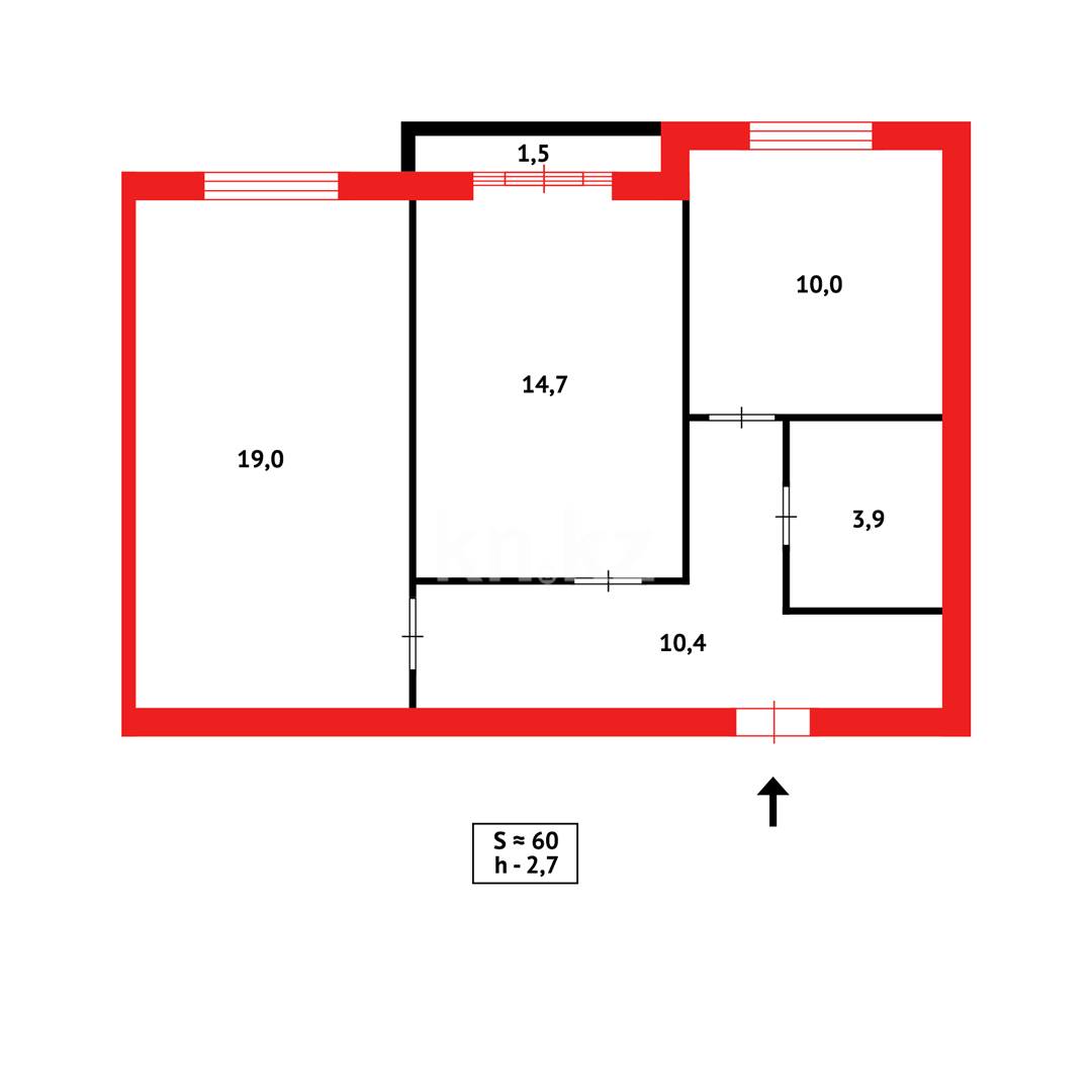 Продажа 2-комнатной квартиры, 60 м², ул. Муканова - Продажа квартир в Караганде фото 11 из 11