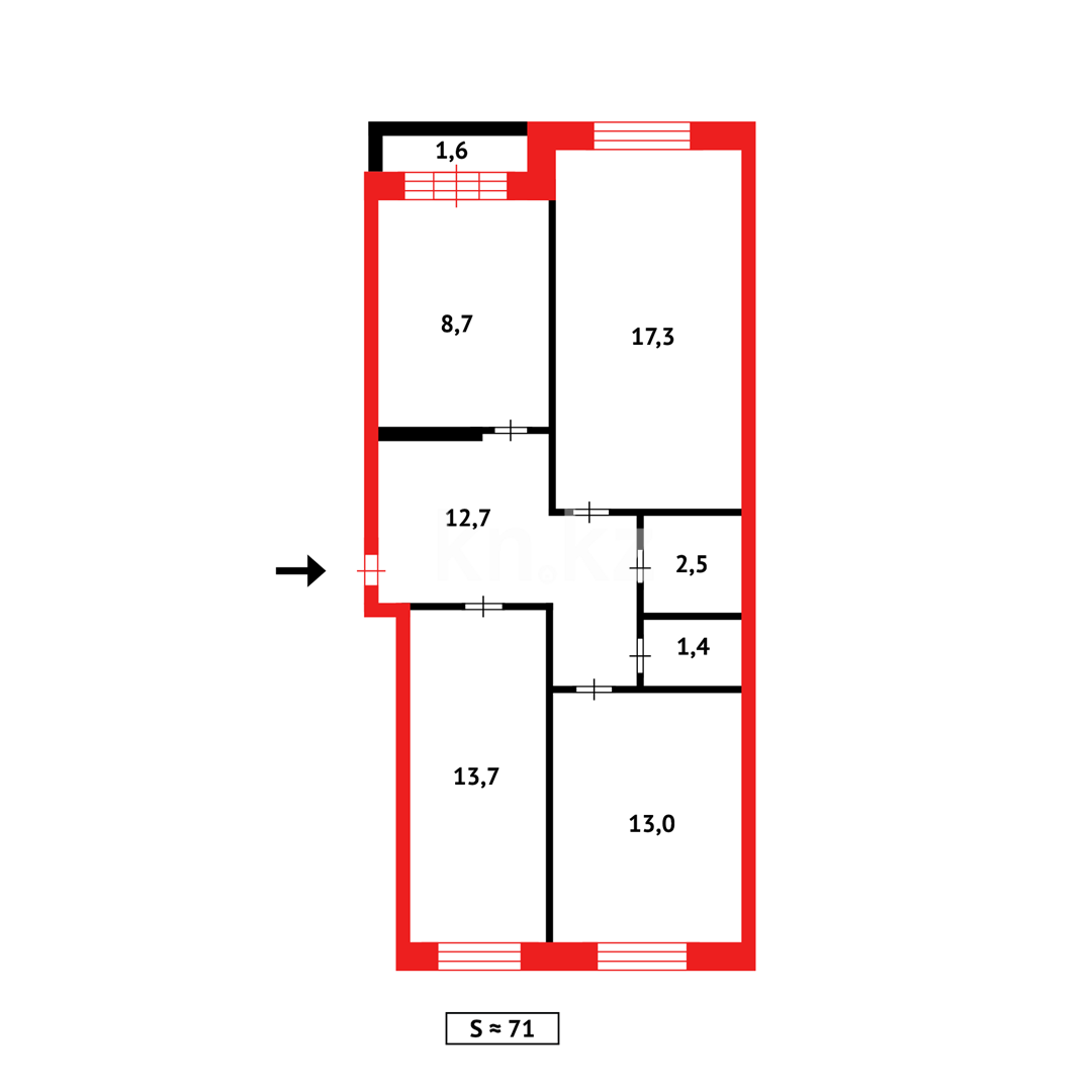 Продажа 3-комнатной квартиры, 72 м², мкр-н Восток-3 в Караганде - фото 12