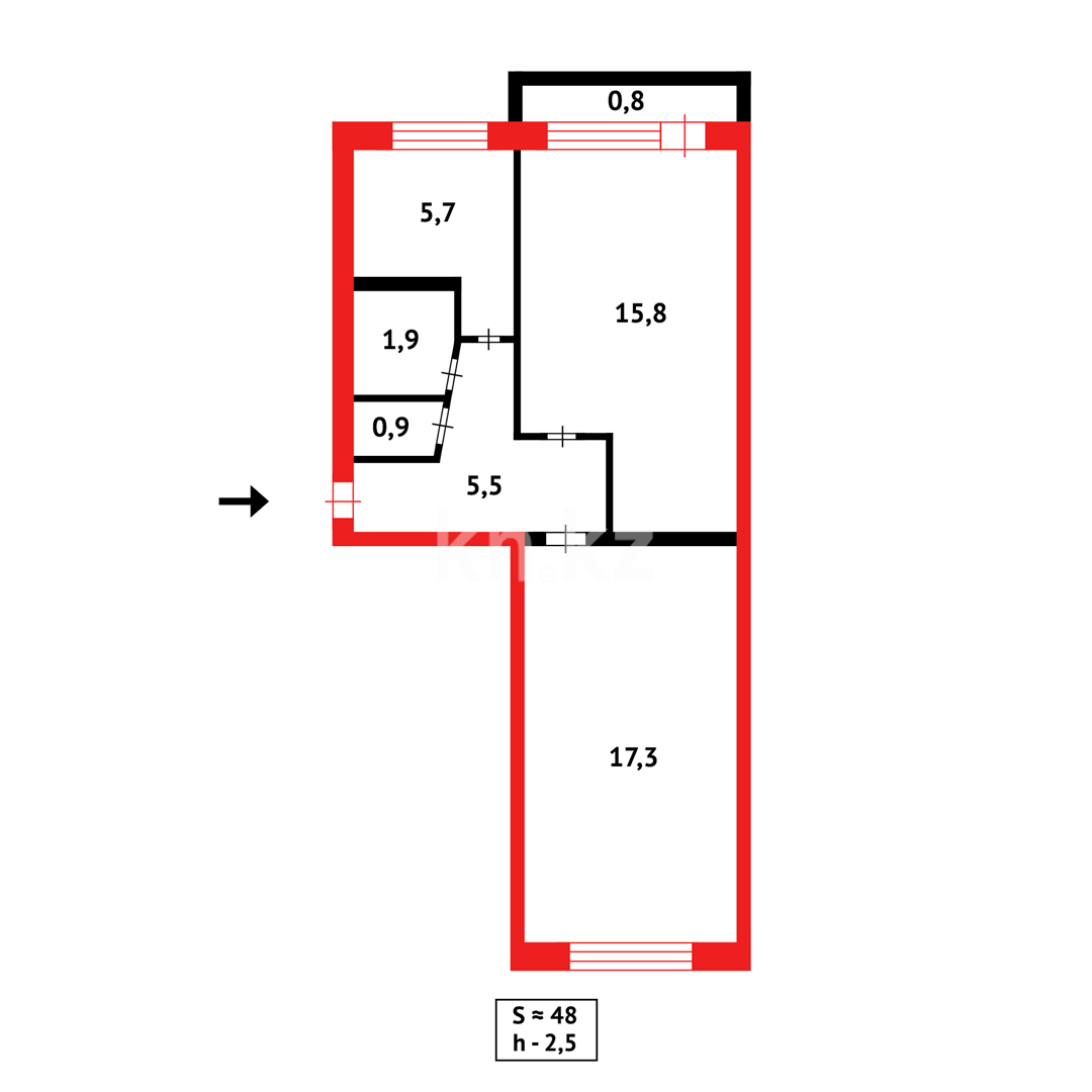 Продажа 2-комнатной квартиры, 48 м², мкр-н 17 - Продажа квартир в Караганде фото 8 из 8