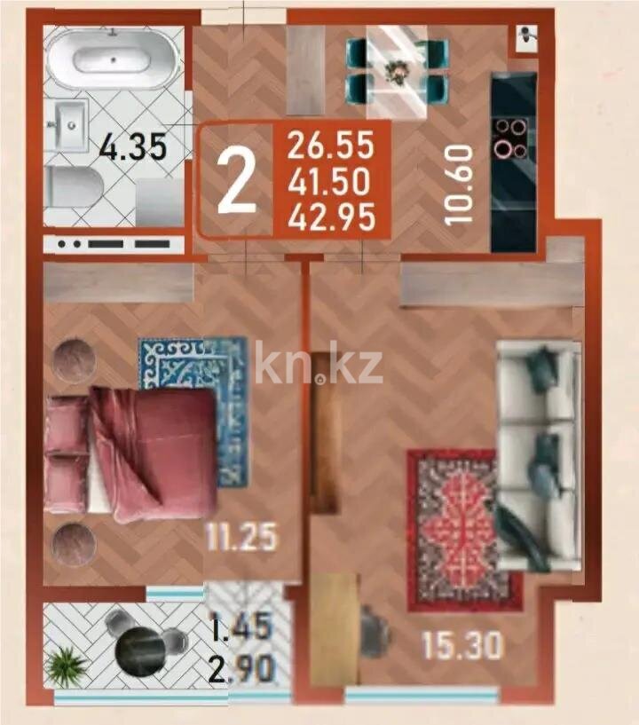 Продажа 2-комнатной квартиры, 43 м² в Астане