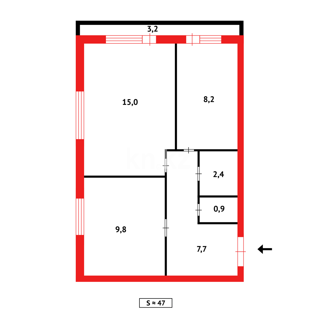 Продажа 2-комнатной квартиры, 47 м², ул. Школьная, дом  67 - Продажа квартир в Абае фото 7 из 7