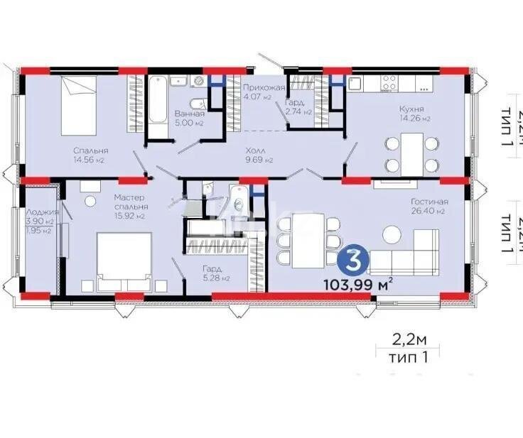 Продажа 3-комнатной квартиры, 103.99 м² в Астане