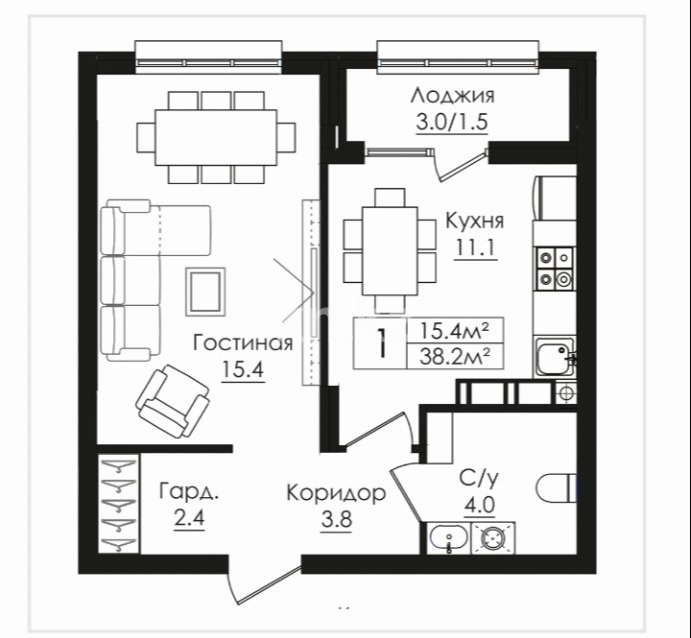 Продажа 1-комнатной квартиры, 38.2 м², пр. Тауелсыздык, дом  38/8 - пр. Момышулы - Продажа  однокомнатных квартир в Астане фото 1 из 5