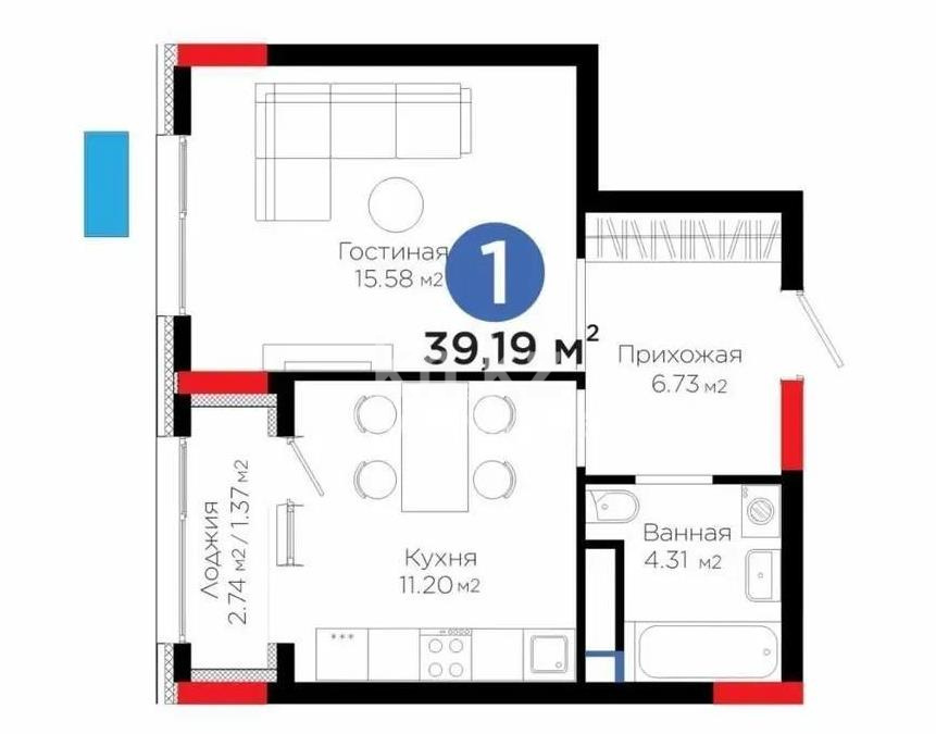 Продажа 1-комнатной квартиры, 39.19 м² в Астане - фото 4