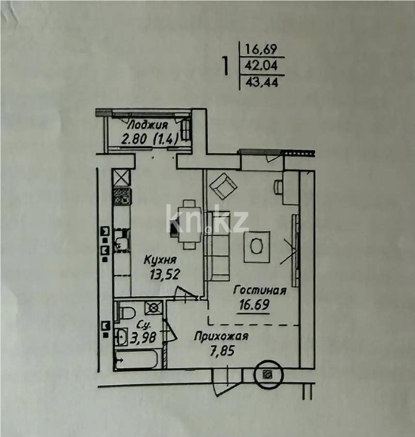 Продажа 1-комнатной квартиры, 43.44 м², ул. Нажимеденова, дом  38 стр в Астане