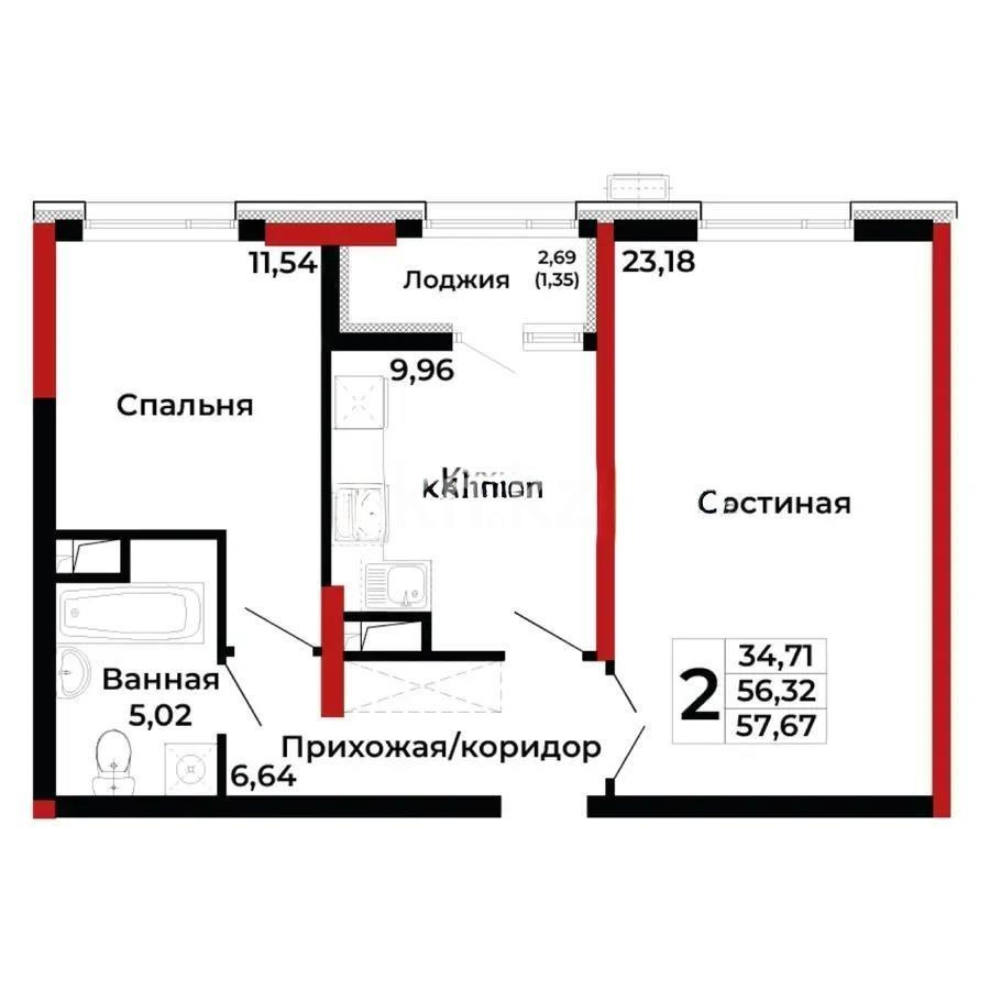 Продажа 2-комнатной квартиры, 58 м², ул. Толе би, дом  16 в Астане - фото 5
