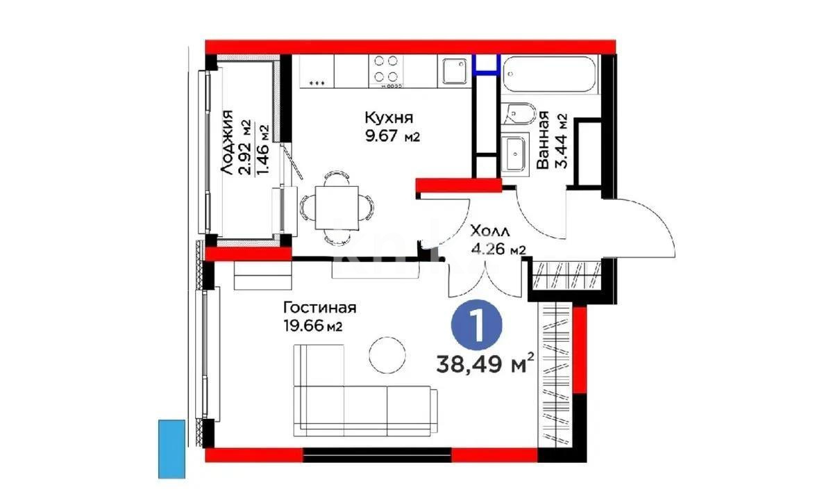 Продажа 1-комнатной квартиры, 39 м², пр. Туран, дом  56 стр - Продажа квартир в Казахстане фото 1 из 1