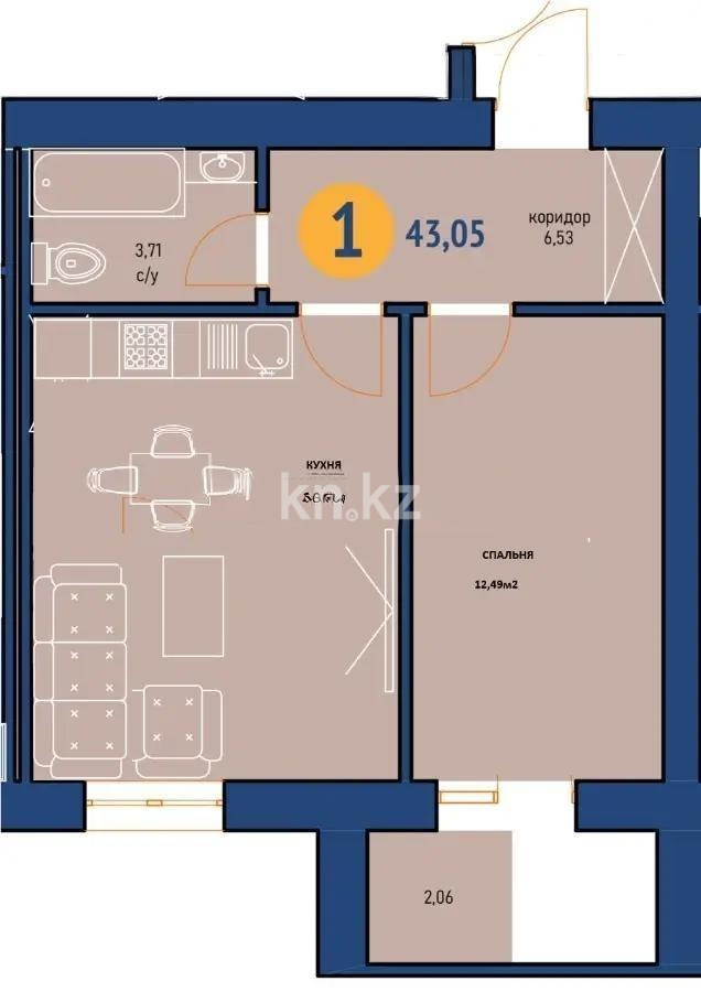 Продажа 2-комнатной квартиры, 43.5 м² - Продажа квартир в Астане - страница 11 фото 1 из 1