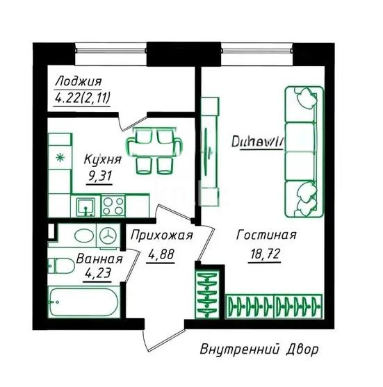 Продажа 1-комнатной квартиры, 39.25 м² в Астане