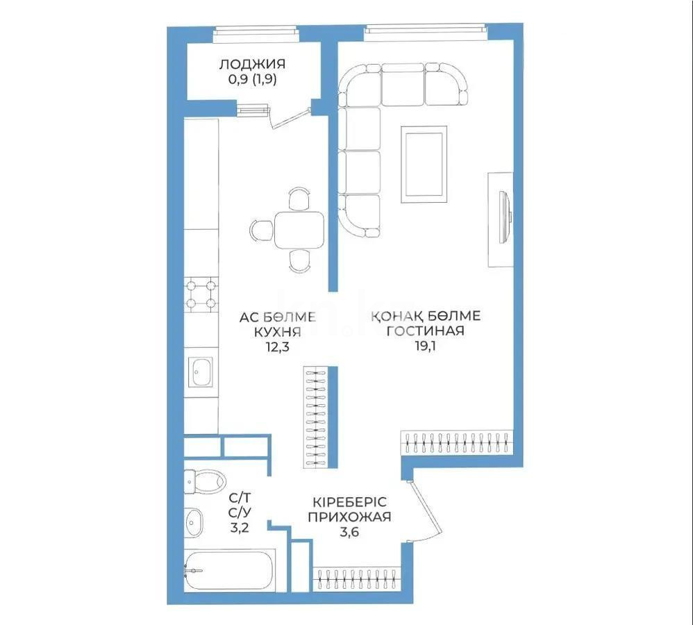 Продажа 1-комнатной квартиры, 35 м², пр. Райымбека, дом  590/8 - Продажа  однокомнатных квартир в новостройках Алматы без посредников фото 1 из 1