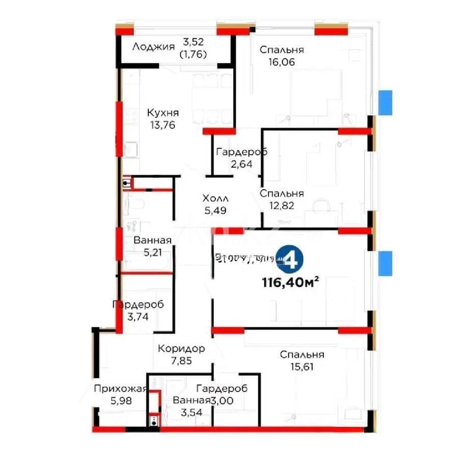 Продажа 4-комнатной квартиры, 116 м² - Продажа четырехкомнатных квартир от собственников в Астане - страница 15 фото 1 из 1