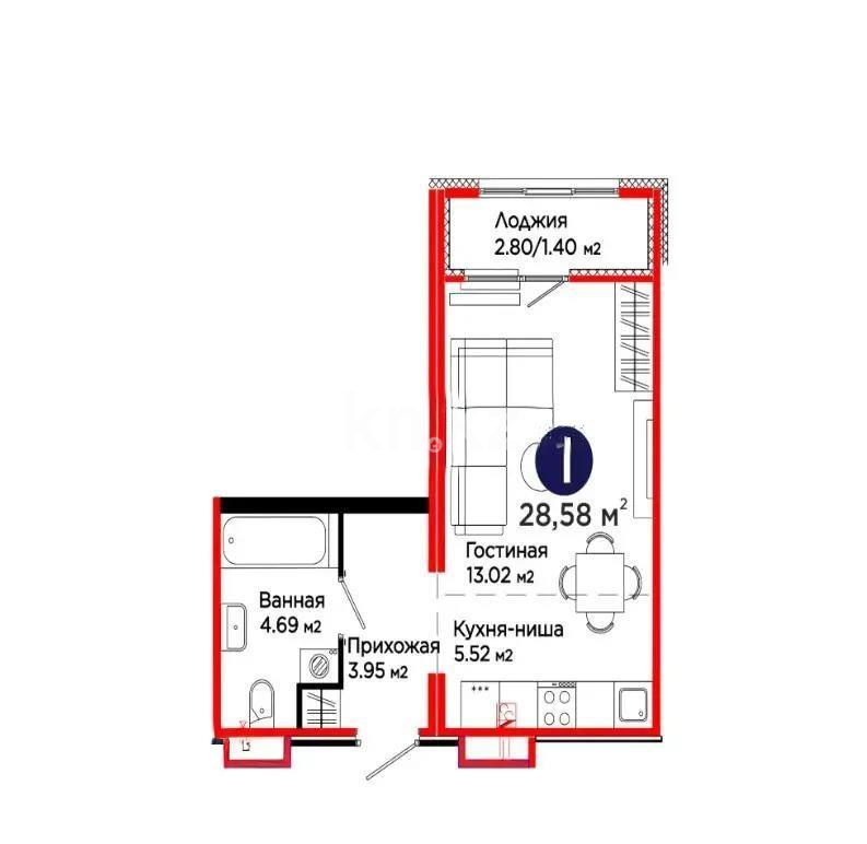 Продажа 1-комнатной квартиры, 29 м², ул. С-902, дом  8 - Продажа  однокомнатных квартир в Астане без посредников фото 1 из 1
