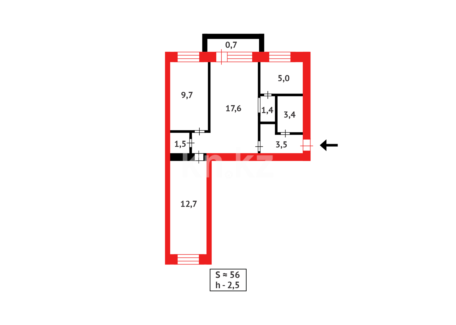 Продажа 3-комнатной квартиры, 58 м² в Караганде - фото 3