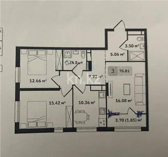 Продажа 3-комнатной квартиры, 76.81 м² в Алматы