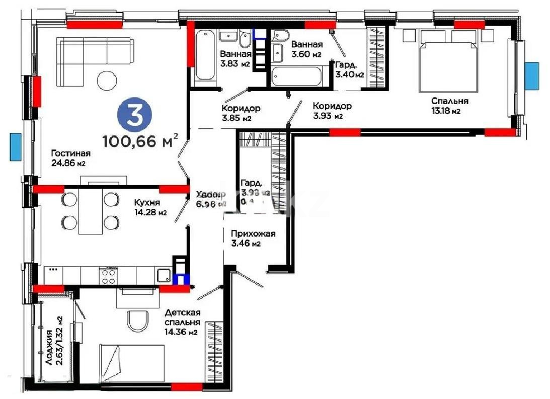 Продажа 3-комнатной квартиры, 101 м², ул. Е-899, дом  3 - Продажа квартир в Астане без посредников фото 1 из 1
