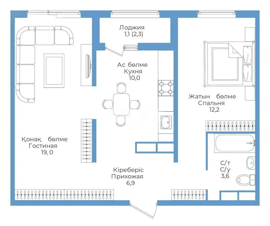 Продажа 2-комнатной квартиры, 53.4 м² в Алматы - фото 4