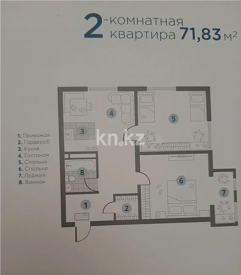 Продажа 2-комнатной квартиры, 71.83 м², пр. Райымбека, дом  348/1 - Продажа квартир в новостройках Алматы без посредников с фото фото 1 из 1