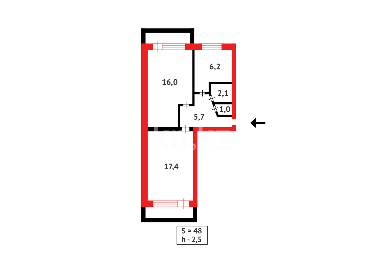 Продажа 2-комнатной квартиры, 47 м² в Караганде - фото 3
