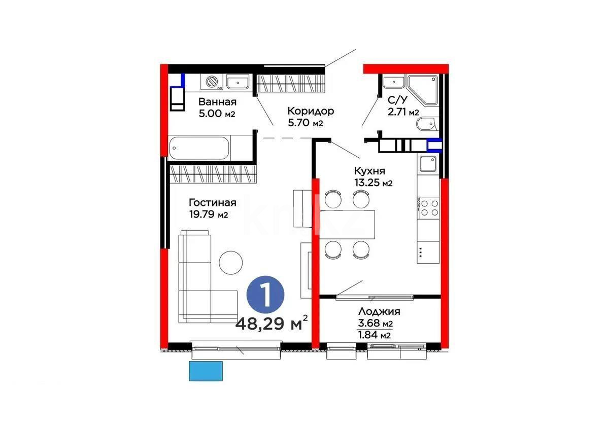 Продажа 1-комнатной квартиры, 48.29 м² - Продажа квартир в новостройках Алматы - страница 16 фото 3 из 3