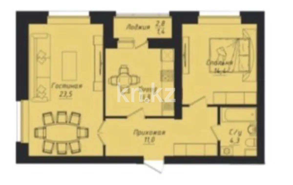 Продажа 2-комнатной квартиры, 65.7 м² в Астане