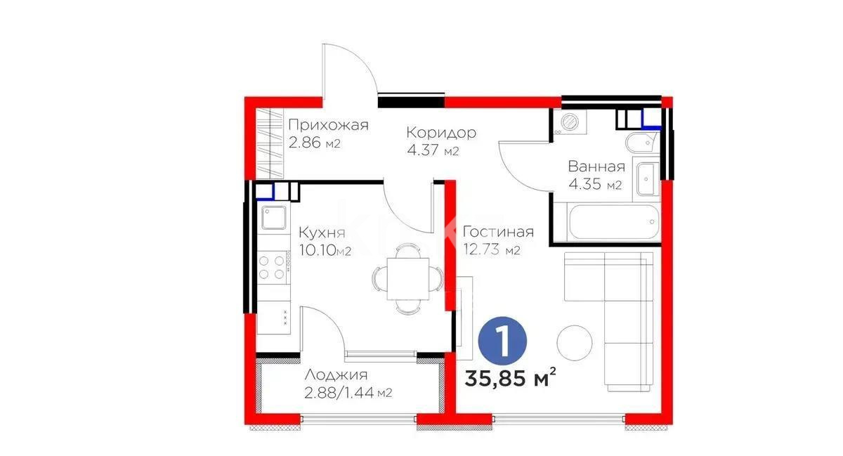 Продажа 1-комнатной квартиры, 35.85 м², ул. Байге, дом  12б в Алматы