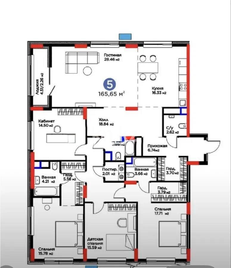 Продажа 5-комнатной квартиры, 165.65 м² в Астане