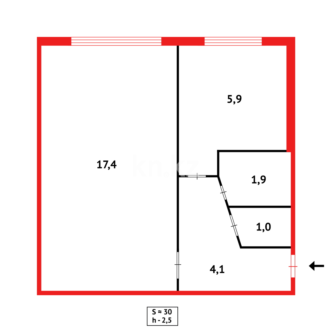 Продажа 1-комнатной квартиры, 30 м², ул. Рыскулова, дом  15 - Продажа квартир в Караганде фото 12 из 12