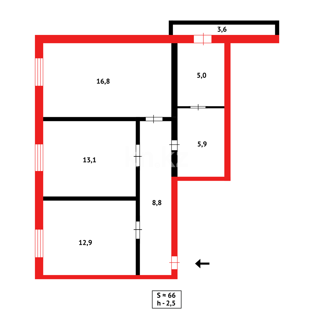 Продажа 2-комнатной квартиры, 66 м², ул. Дружбы в Караганде - фото 8