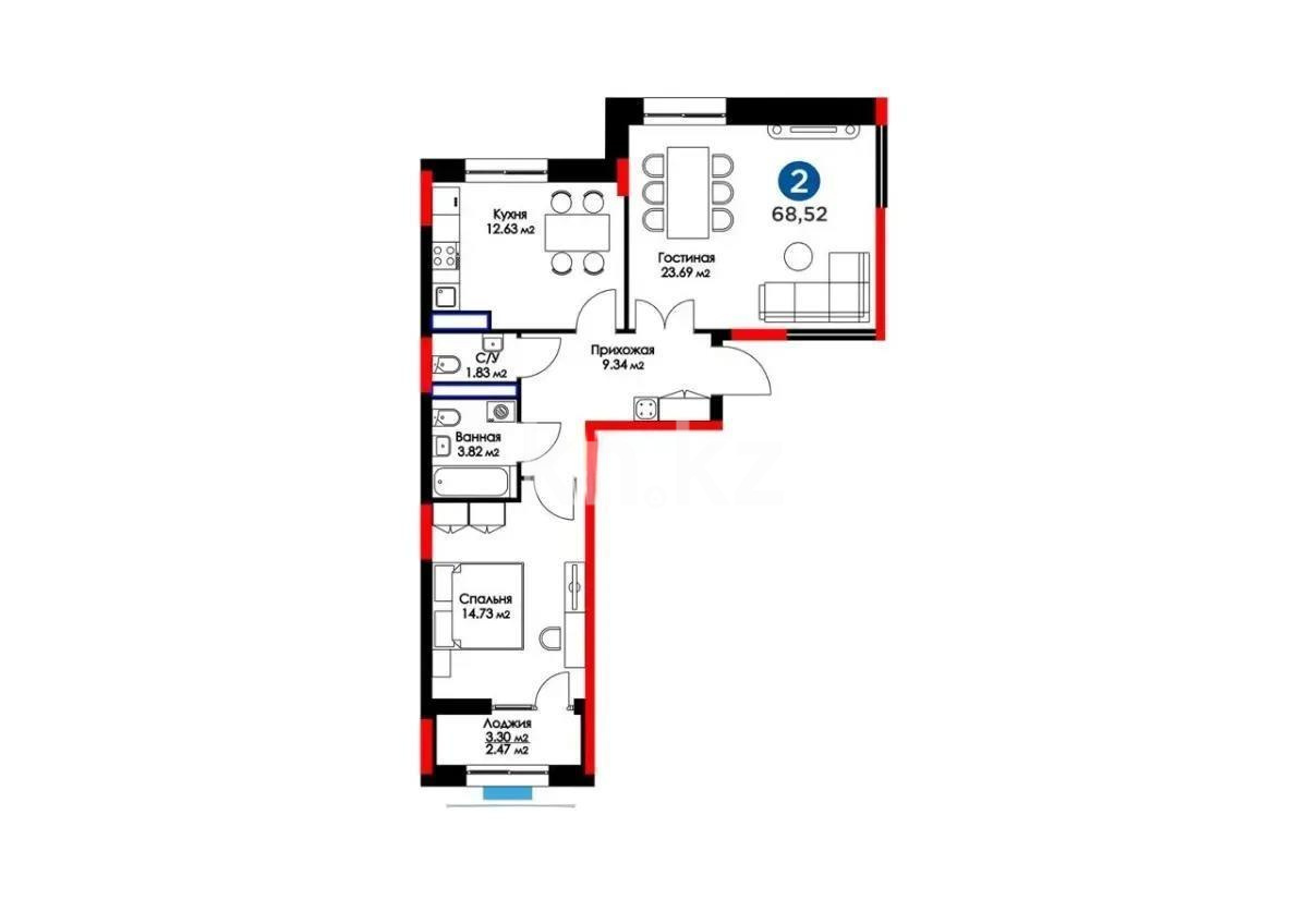 Продажа 2-комнатной квартиры, 68.5 м² в Астане - фото 5