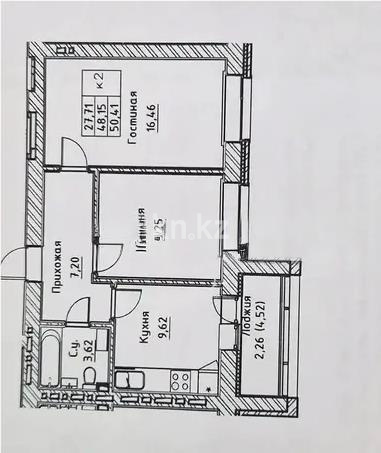 Продажа 2-комнатной квартиры, 52 м² в Астане