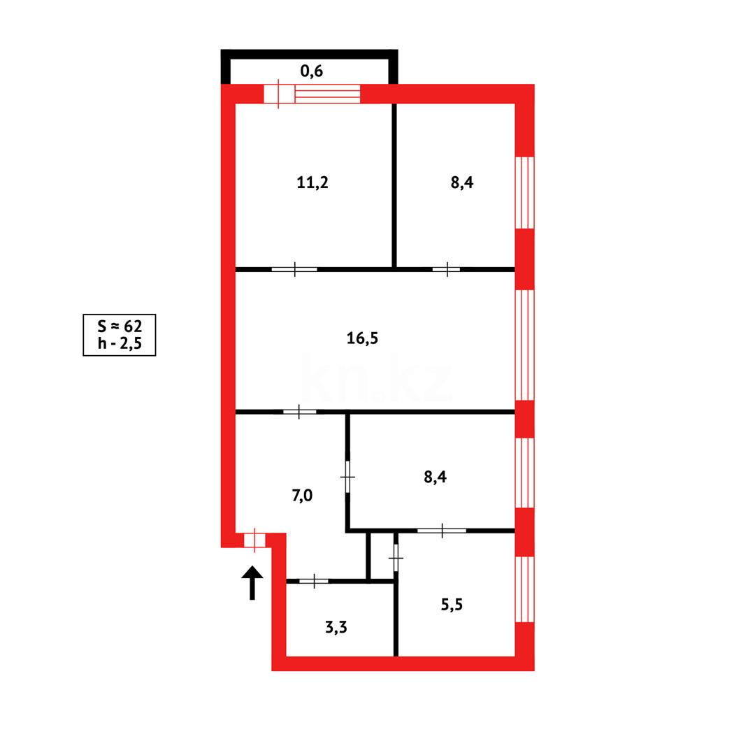 Продажа 4-комнатной квартиры, 62 м², мкр-н 21 - Продажа  четырехкомнатных квартир в Караганде с фото фото 11 из 11