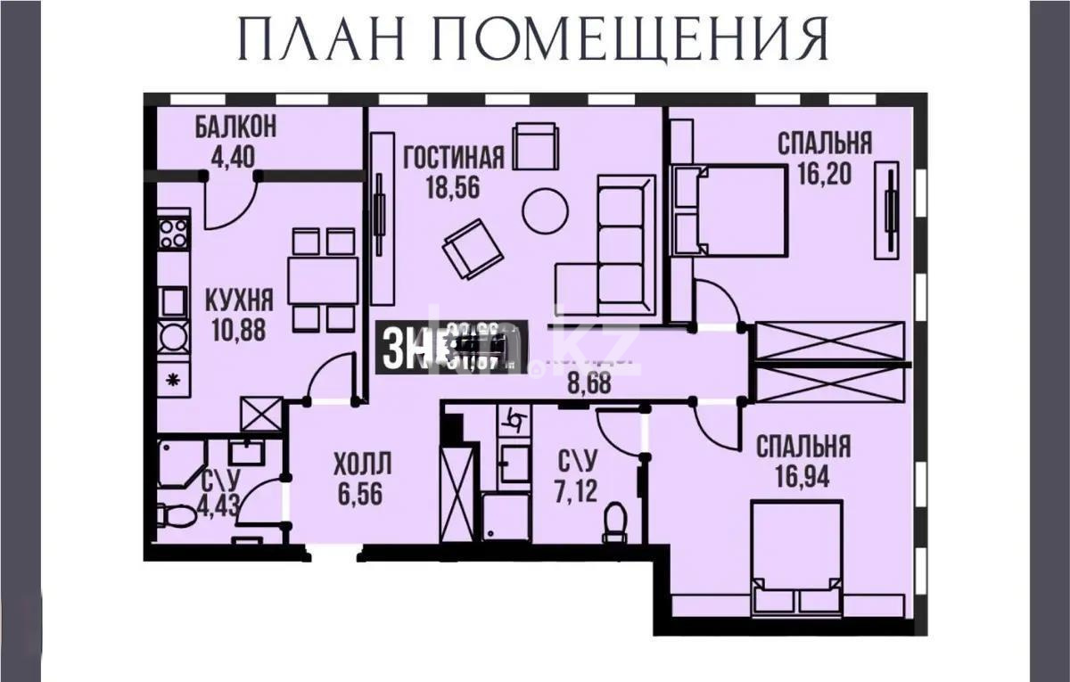 Продажа 3-комнатной квартиры, 93 м², ул. Нурмагамбетова, дом  32/1а стр - Продажа квартир в Астане фото 1 из 1