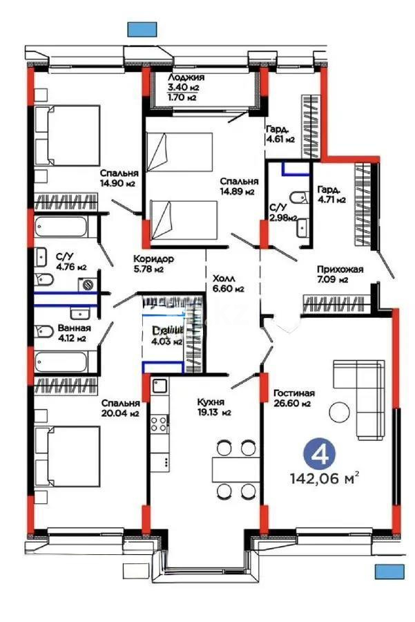 Продажа 4-комнатной квартиры, 142 м², ул. Нурмагамбетова, дом  15 стр - Продажа квартир в Казахстане фото 1 из 1