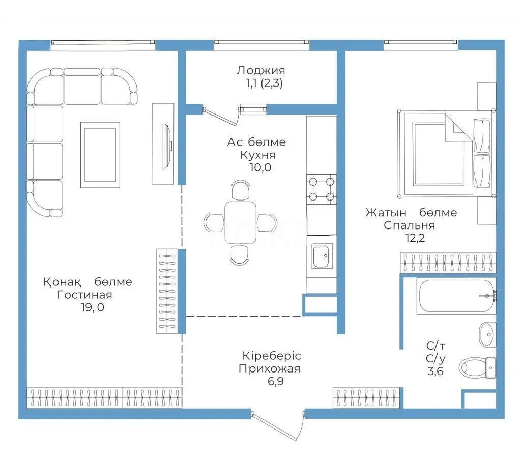Продажа 2-комнатной квартиры, 52.8 м² в Алматы