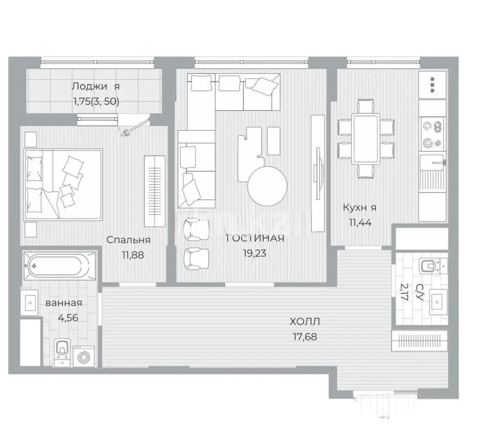 Продажа 2-комнатной квартиры, 70.3 м² в Астане