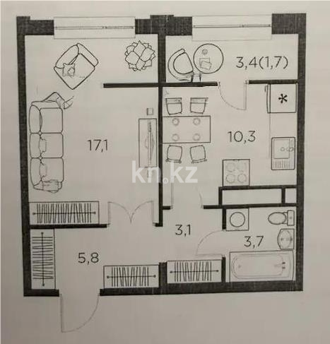 Продажа 1-комнатной квартиры, 41.7 м², ул. Утеген батыра, дом  11г - Продажа  однокомнатных квартир в новостройках Алматы без посредников фото 1 из 1