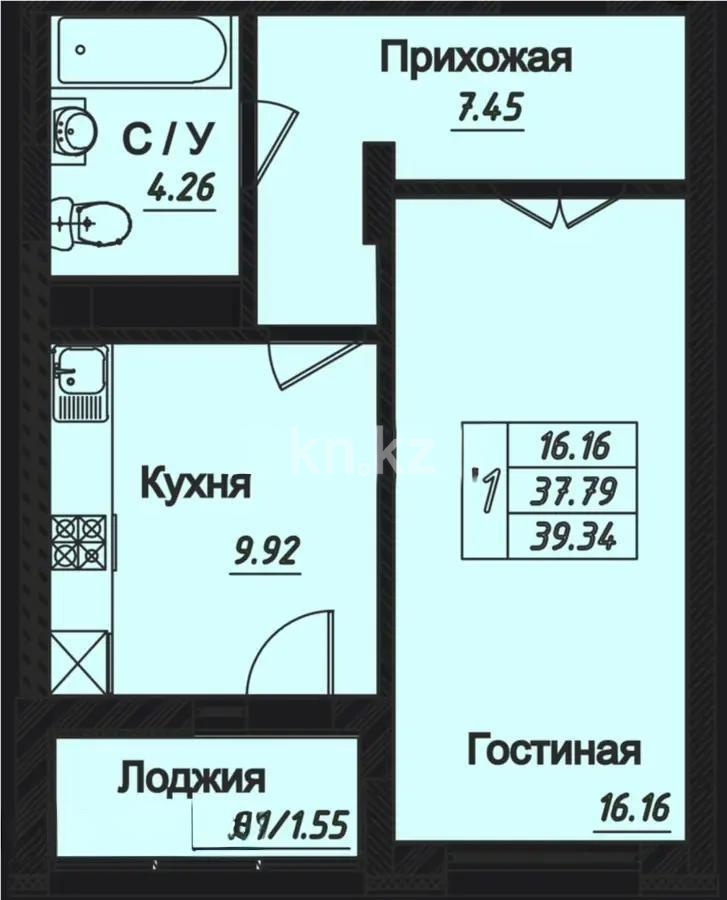 Продажа 1-комнатной квартиры, 39.9 м², ул. Казыбек би, дом  21 - Продажа  однокомнатных квартир в новостройках Астаны без посредников с фото фото 1 из 1