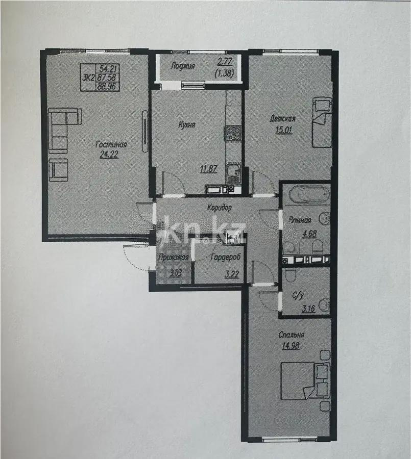 Продажа 3-комнатной квартиры, 89 м², ул. Е-496, дом  8 стр - Продажа  трехкомнатных квартир в новостройках Астаны без посредников фото 1 из 1