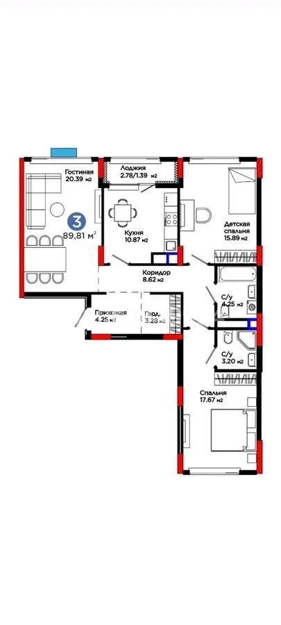Продажа 3-комнатной квартиры, 89.81 м², пр. Туран, дом  57д - Продажа  трехкомнатных квартир в Астане без посредников с фото фото 1 из 1