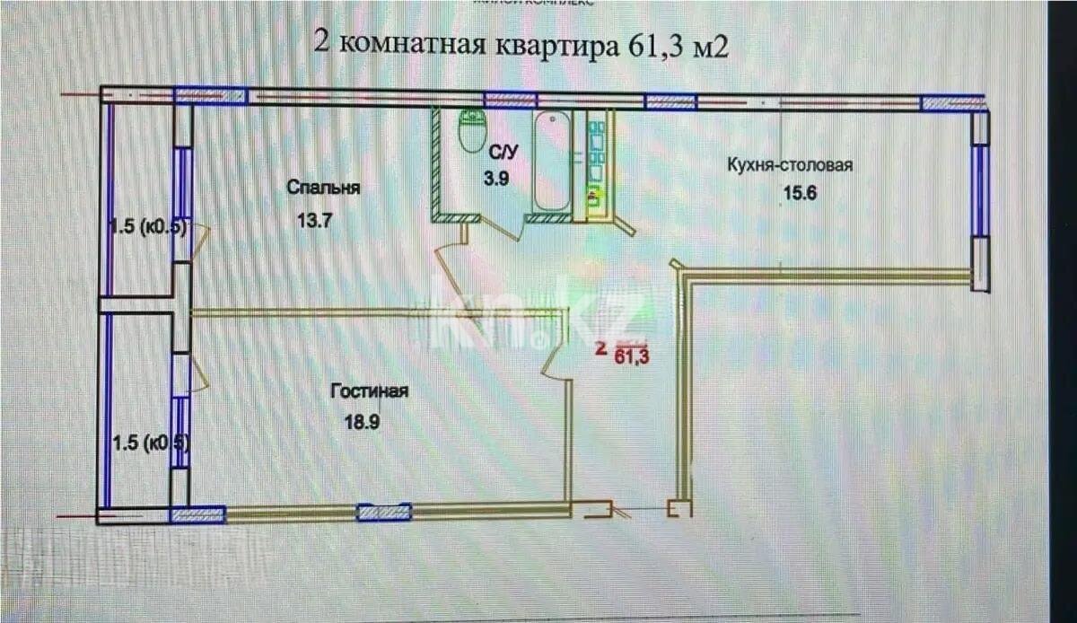 Продажа 2-комнатной квартиры, 61.3 м² в Астане - фото 3