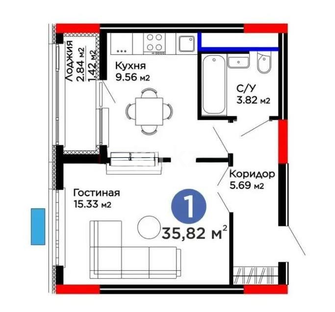 Продажа 1-комнатной квартиры, 35.82 м² - Продажа квартир в Астане - страница 45 фото 1 из 1