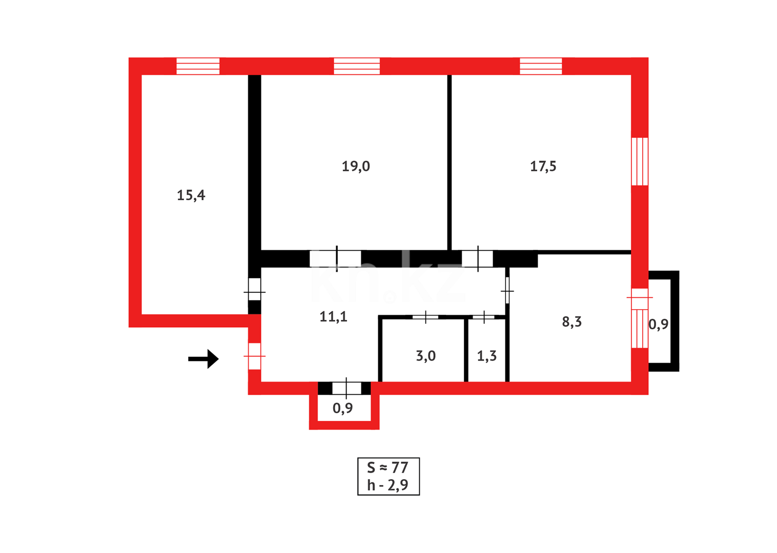 Продажа 3-комнатной квартиры, 77 м², ул. Абая в Караганде - фото 17