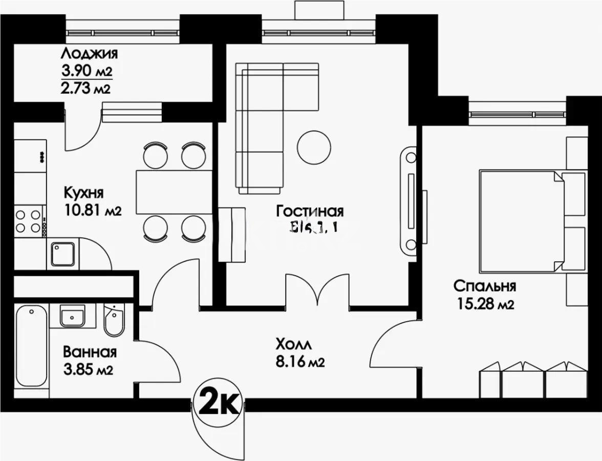 Продажа 2-комнатной квартиры, 57 м² в Астане