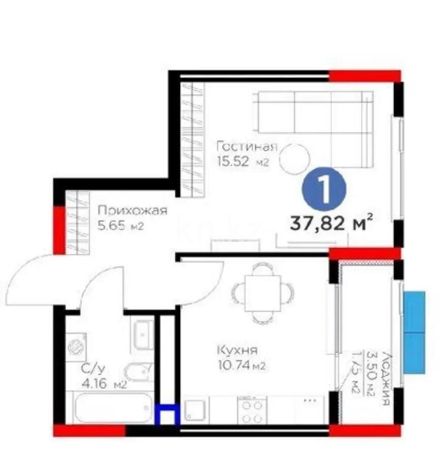 Продажа 1-комнатной квартиры, 38 м² в Алматы