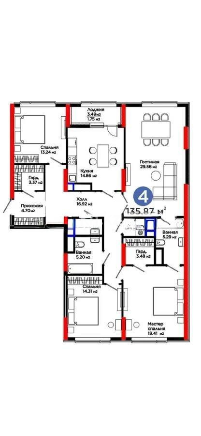Продажа 4-комнатной квартиры, 136 м² в Астане