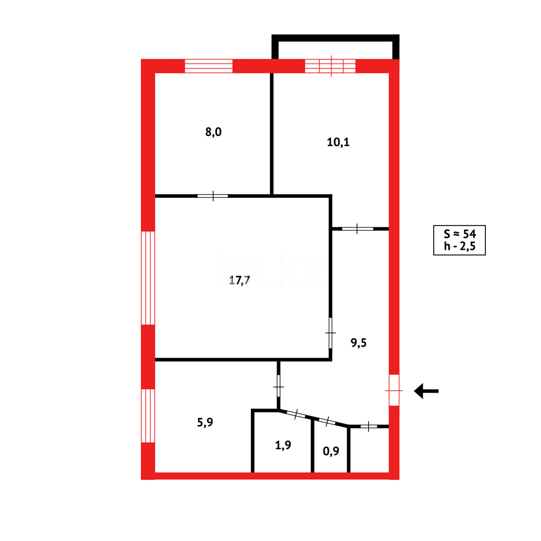 Продажа 3-комнатной квартиры, 54 м², пр. Мира - Продажа квартир в Темиртау фото 10 из 10
