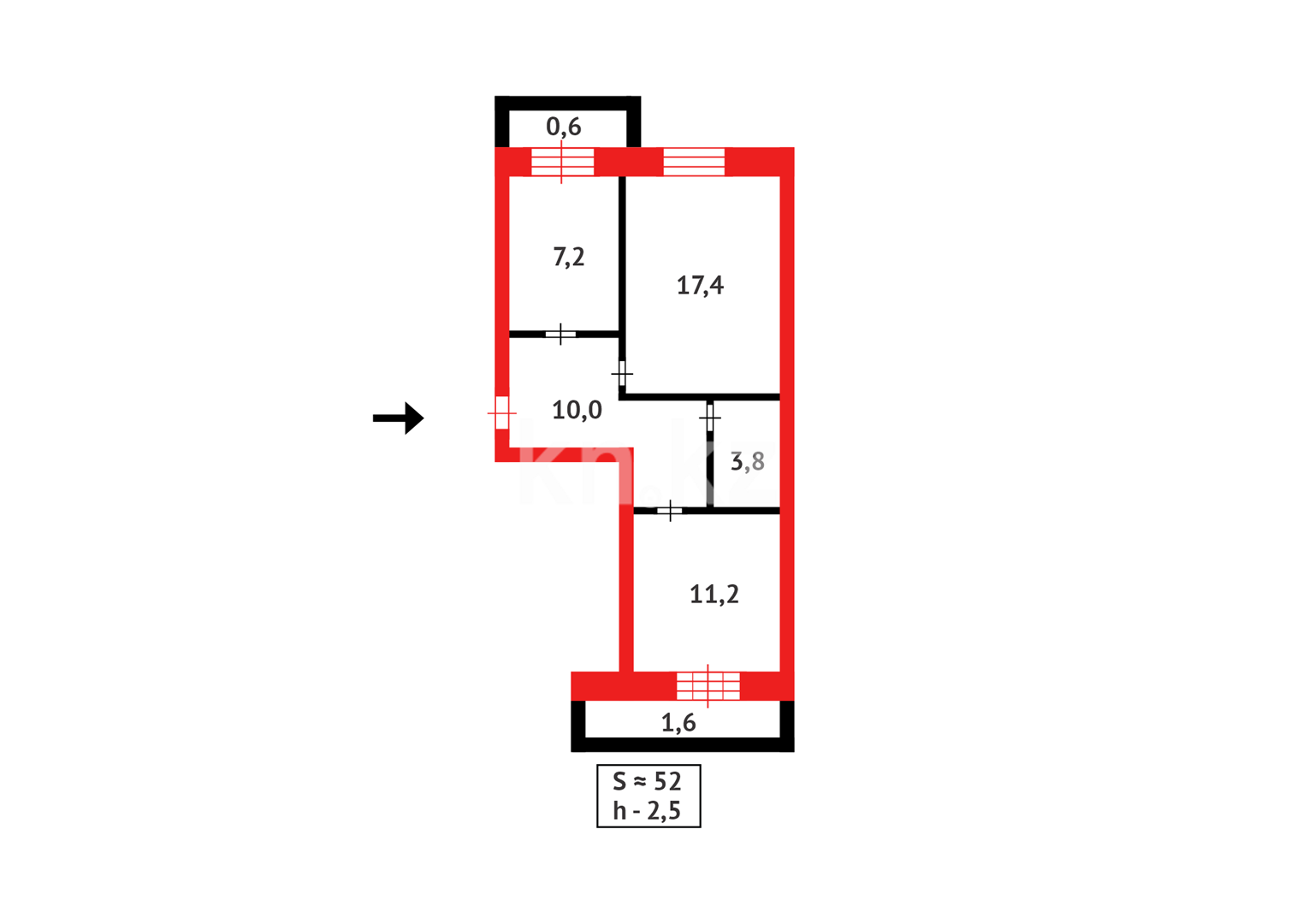 Продажа 2-комнатной квартиры, 51 м², ул. Аманжолова в Караганде - фото 19
